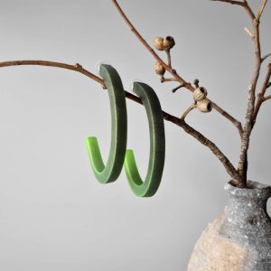 Handmade large hoop earrings in shimmering green with ombre effect. Titanium posts.