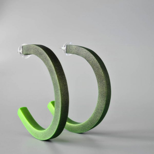 Handmade large hoop earrings in shimmering green with ombre effect. Titanium posts.