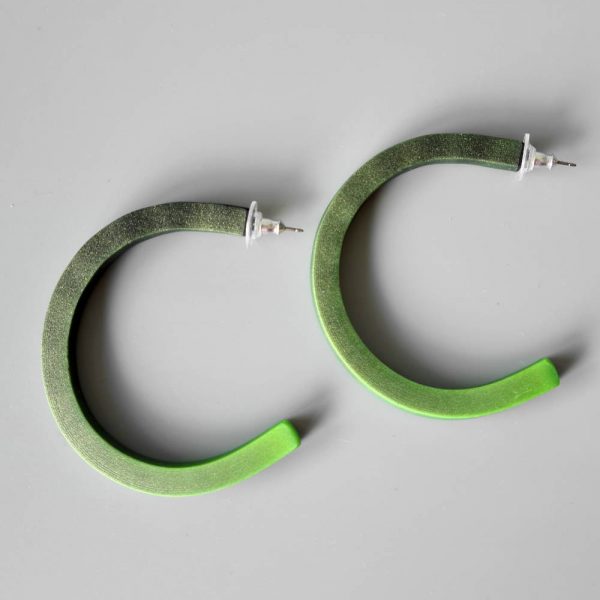 Handmade large hoop earrings in shimmering green with ombre effect. Titanium posts.