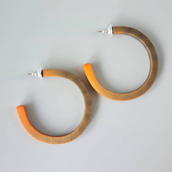 Handmade large hoop earrings in shimmering orange with ombre effect. Titanium posts.