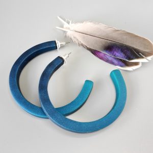 Handmade large hoop earrings in shimmering teal blue with ombre effect. Titanium posts.