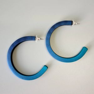 Handmade large hoop earrings in shimmering teal blue with ombre effect. Titanium posts.