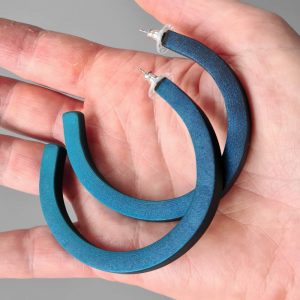 Handmade large hoop earrings in shimmering teal blue with ombre effect. Titanium posts.