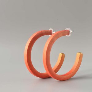 Handmade large hoop earrings in shimmering bright orange with ombre effect. Titanium posts.