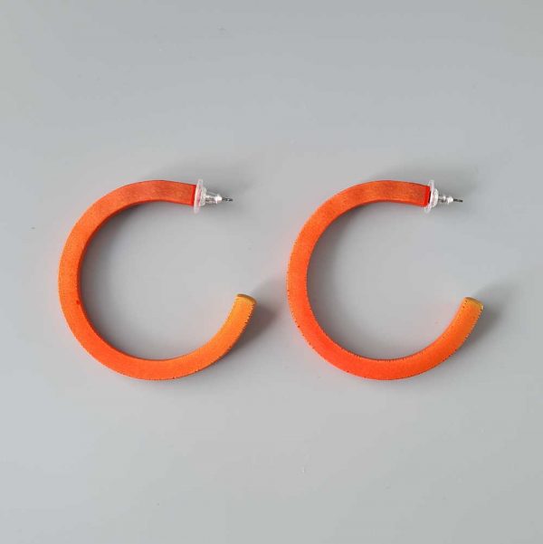 Handmade large hoop earrings in shimmering bright orange with ombre effect. Titanium posts.