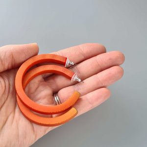 Handmade large hoop earrings in shimmering bright orange with ombre effect. Titanium posts.