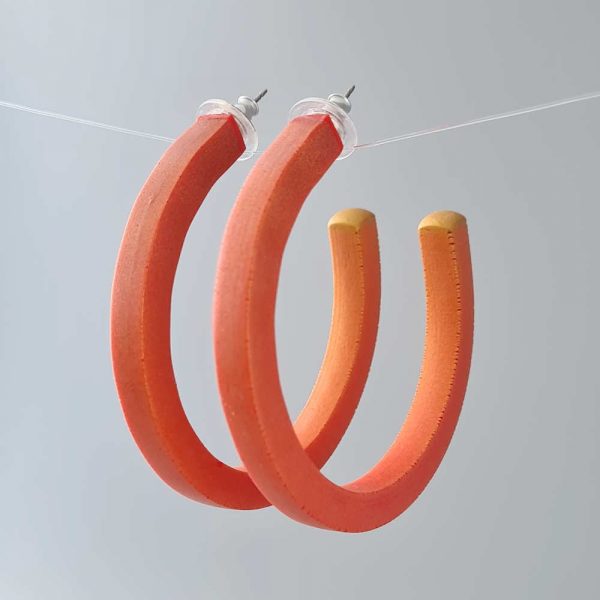 Handmade large hoop earrings in shimmering bright orange with ombre effect. Titanium posts.